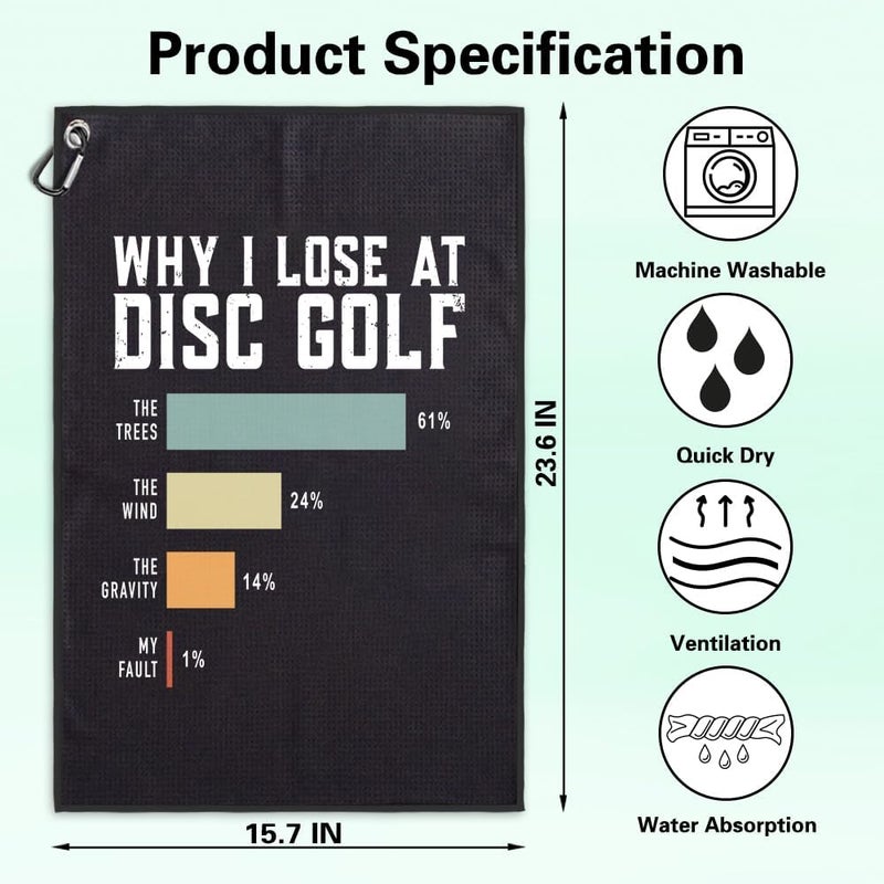 Msticey Microfiber Disc Towel - 'Why I Lose' Print for Disc Golf Fans, Men & Women Accessory - Image 2